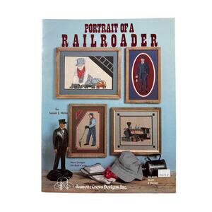 Vintage Portrait of a Railroader Cross Stitch Design Booklet Country Western ‘89